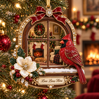 Cardinal Window View Commemorative Christmas Tree Ornament