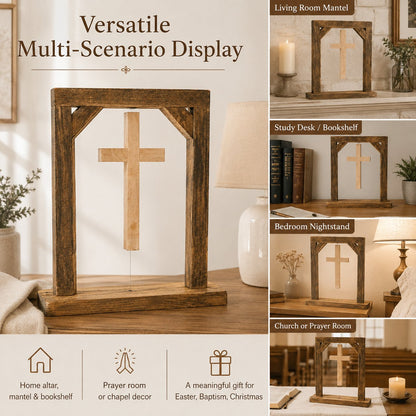 ✝️ Handmade Floating Wooden Cross Tabletop Decor