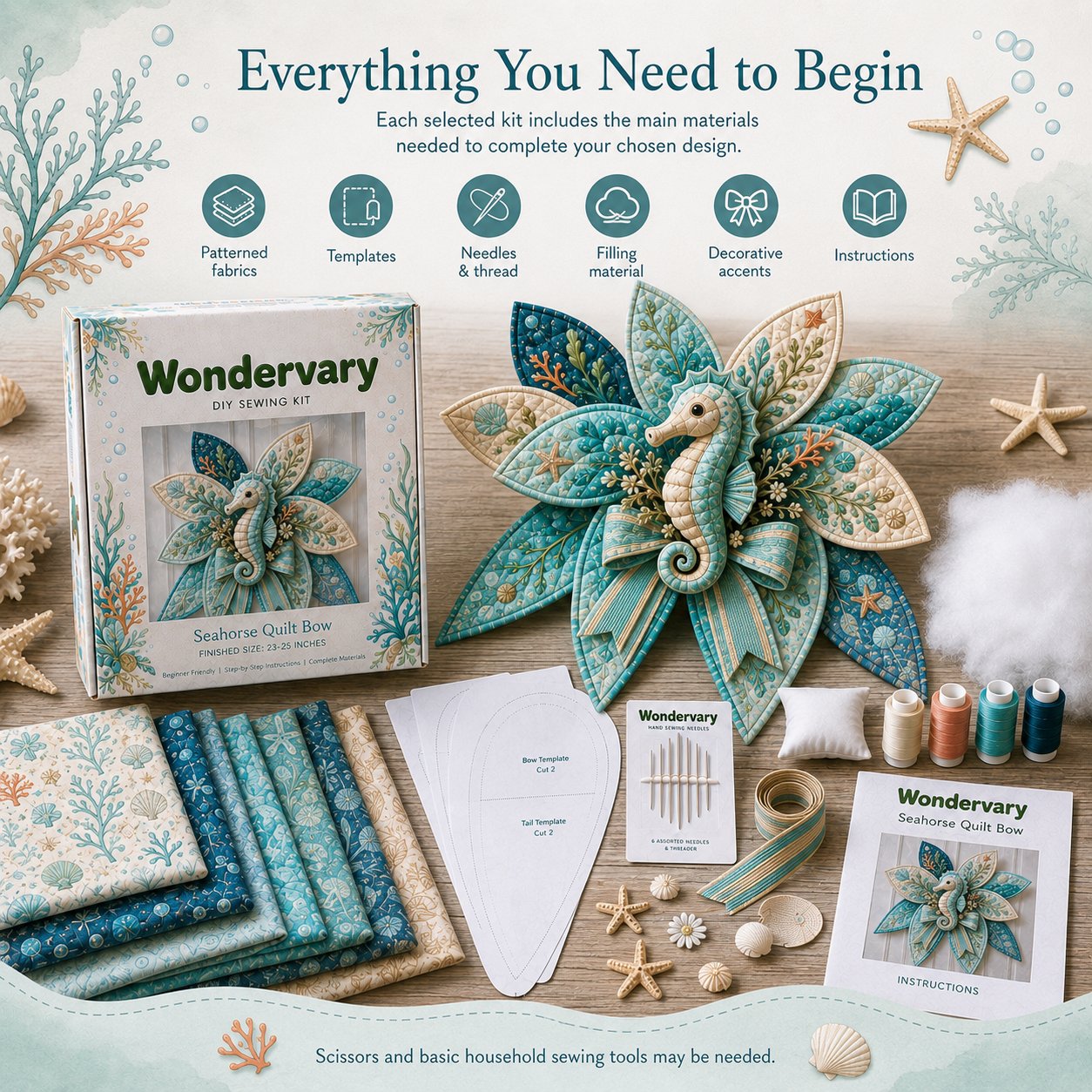 🌊 DIY Ocean Animal Quilted Bow Kit – Large 3D Coastal Door & Wall Décor