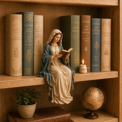🙏Handcrafted Virgin Mary Reading Bookshelf Figure - A Quiet Blessing for Your Bookshelf