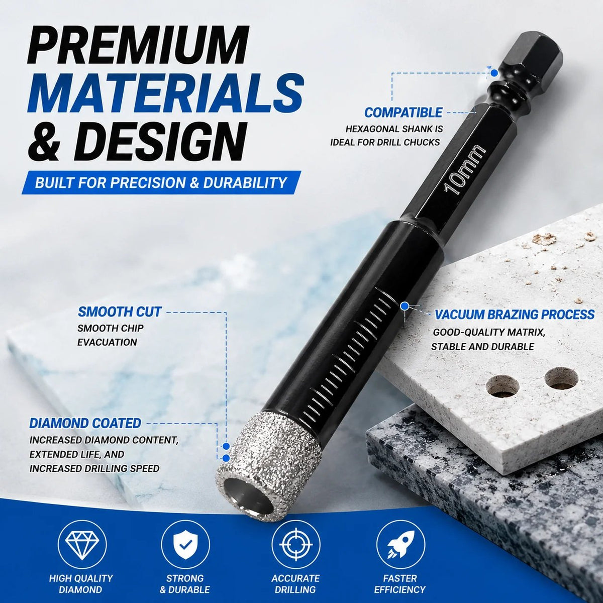 🔥LAST DAY SALE 60% OFF-6 Pcs Diamond Drill Bits Set, 1/4 5/6 3/8 1/2 Inch Brazed Diamond Drill Bits for Precision Drilling in Tile Ceramic Glass Granite Marble Masonry