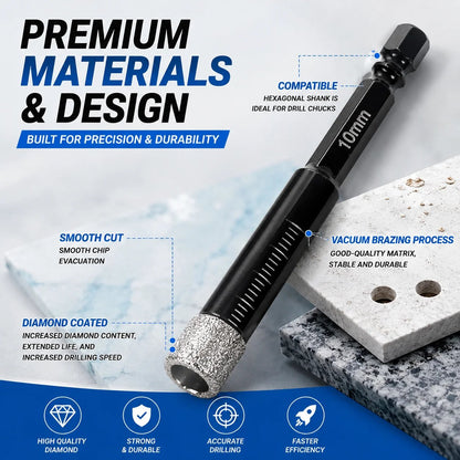 🔥LAST DAY SALE 60% OFF-6 Pcs Diamond Drill Bits Set, 1/4 5/6 3/8 1/2 Inch Brazed Diamond Drill Bits for Precision Drilling in Tile Ceramic Glass Granite Marble Masonry