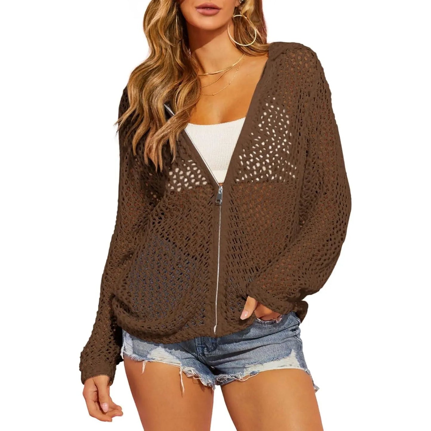 🔥LAST DAY 50% OFF - Women's Crochet Lightweight Cardigan Zip Up