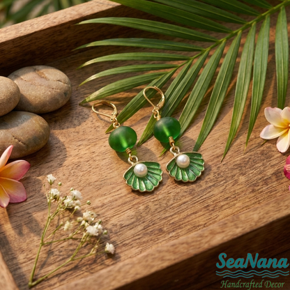 ✨Handcrafted Sea Glass & Seashell Drop Earrings