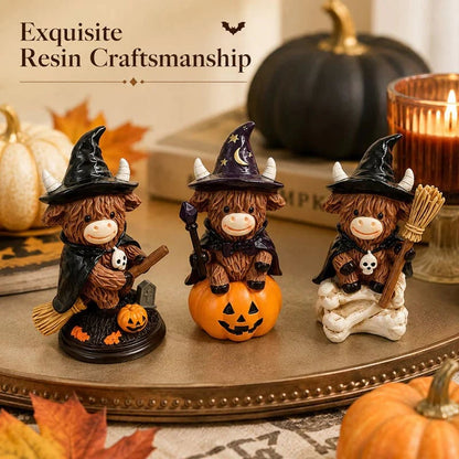 🔥Last Day 49% OFF 🐮Halloween Highland Cow Witch Ornament – Spooky-Cute Tabletop Decor for Mantel, Shelf & Candy Station