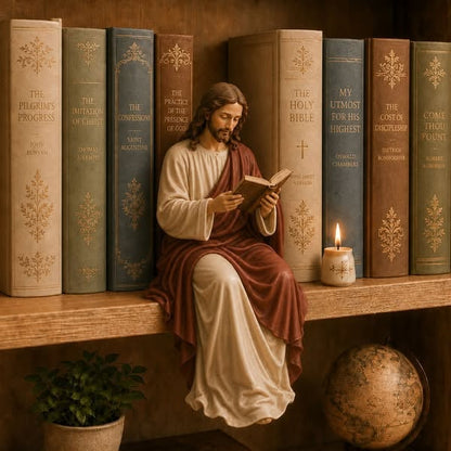 🎁Last Day 49% OFF 📖 Handcrafted Jesus/Virgin Mary Reading Bookshelf Figure