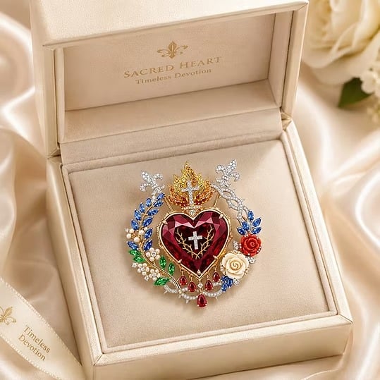 🔥HOT SALE 49% OFF❤️Sacred Heart Floral Gemstone Brooch | Vintage Palace-Inspired Statement Pin✨