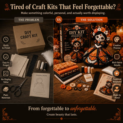 🔥 LAST DAY 50% OFF – Day of the Dead Patchwork Doll DIY Kit | Handmade Fabric Craft with Floral Details