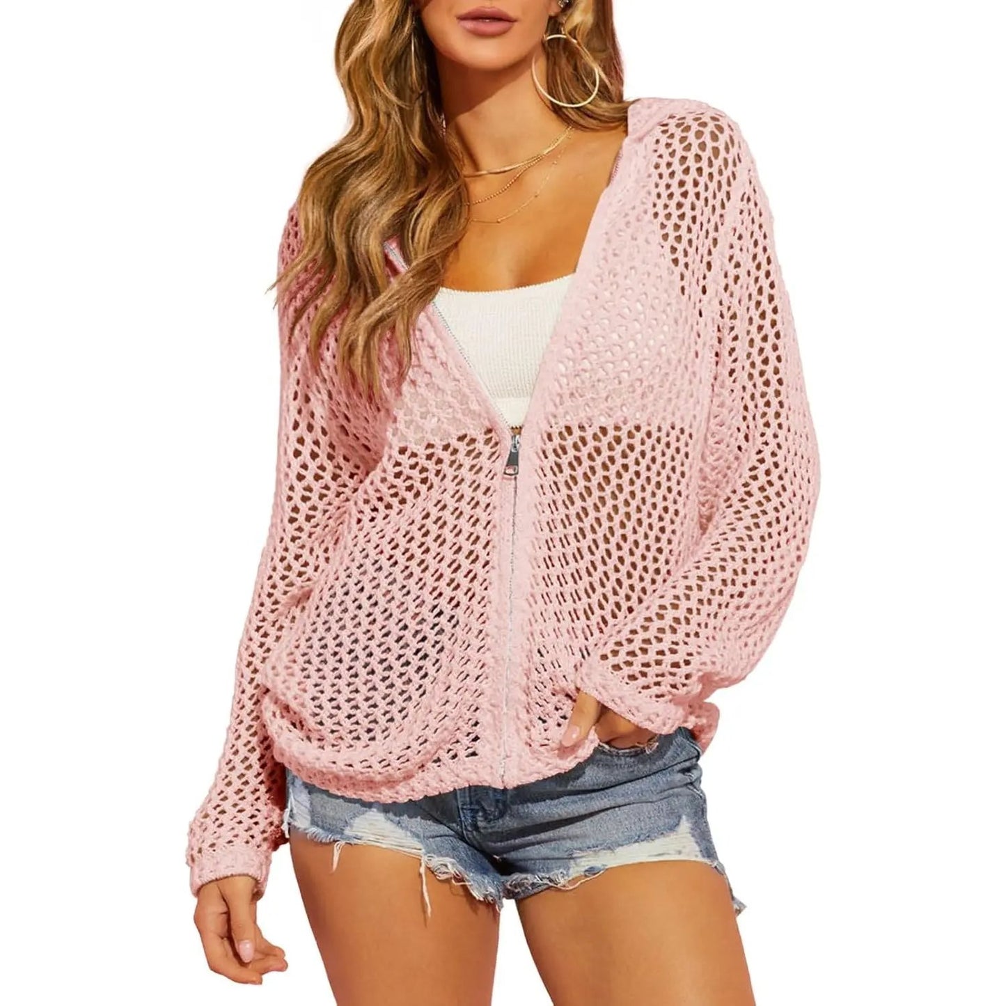 🔥LAST DAY 50% OFF - Women's Crochet Lightweight Cardigan Zip Up