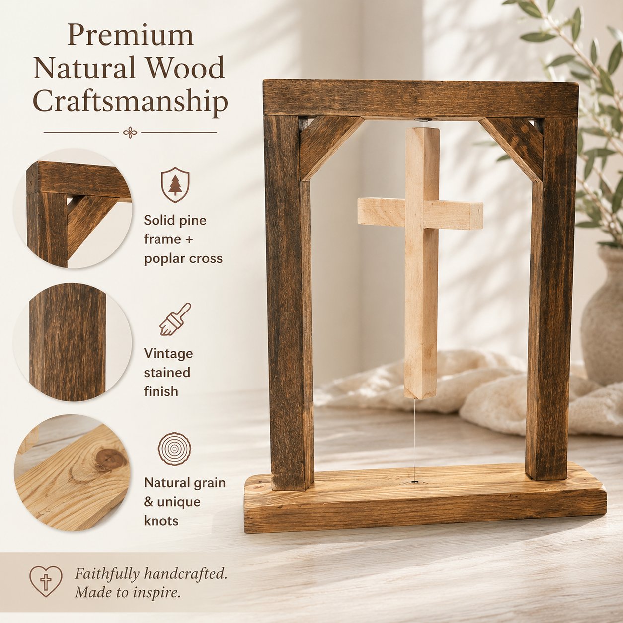 ✝️ Handmade Floating Wooden Cross Tabletop Decor
