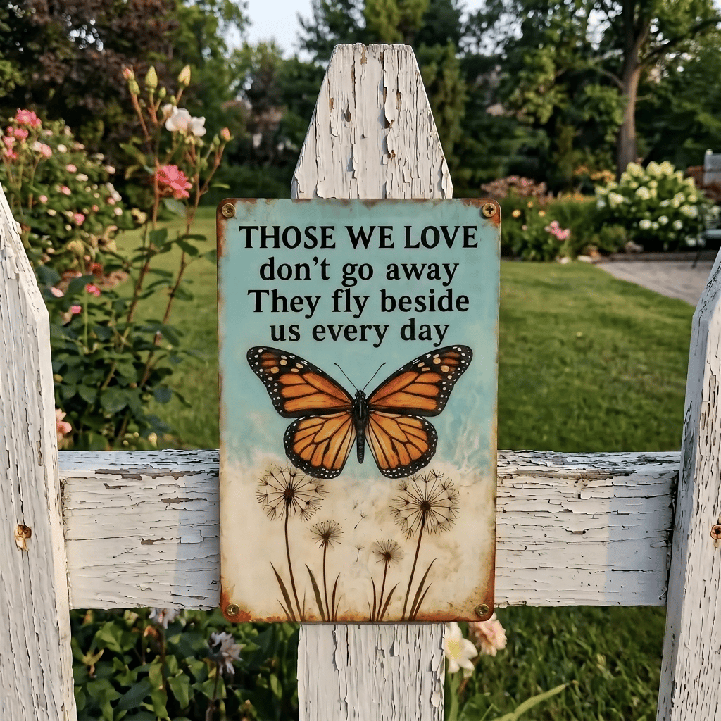 Dragonfly Memorial Garden Sign – “Those We Love Don’t Go Away” Sympathy Gift, Remembrance Outdoor Decor