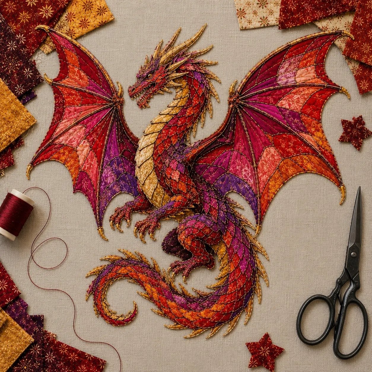⏳ Last Day 50% OFF – 🌙 Beginner-Friendly Mythic Wilds DIY Layered Patchwork Art Kit | Complete Kit with Patterned Fabrics, Sewing Materials & Step-by-Step Guide Included 💕