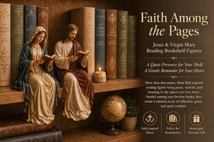 🎁Last Day 49% OFF 📖 Handcrafted Jesus/Virgin Mary Reading Bookshelf Figure
