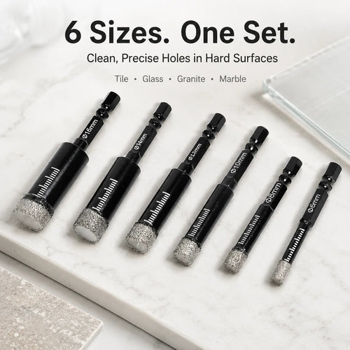 🔥LAST DAY SALE 60% OFF-6 Pcs Diamond Drill Bits Set, 1/4 5/6 3/8 1/2 Inch Brazed Diamond Drill Bits for Precision Drilling in Tile Ceramic Glass Granite Marble Masonry