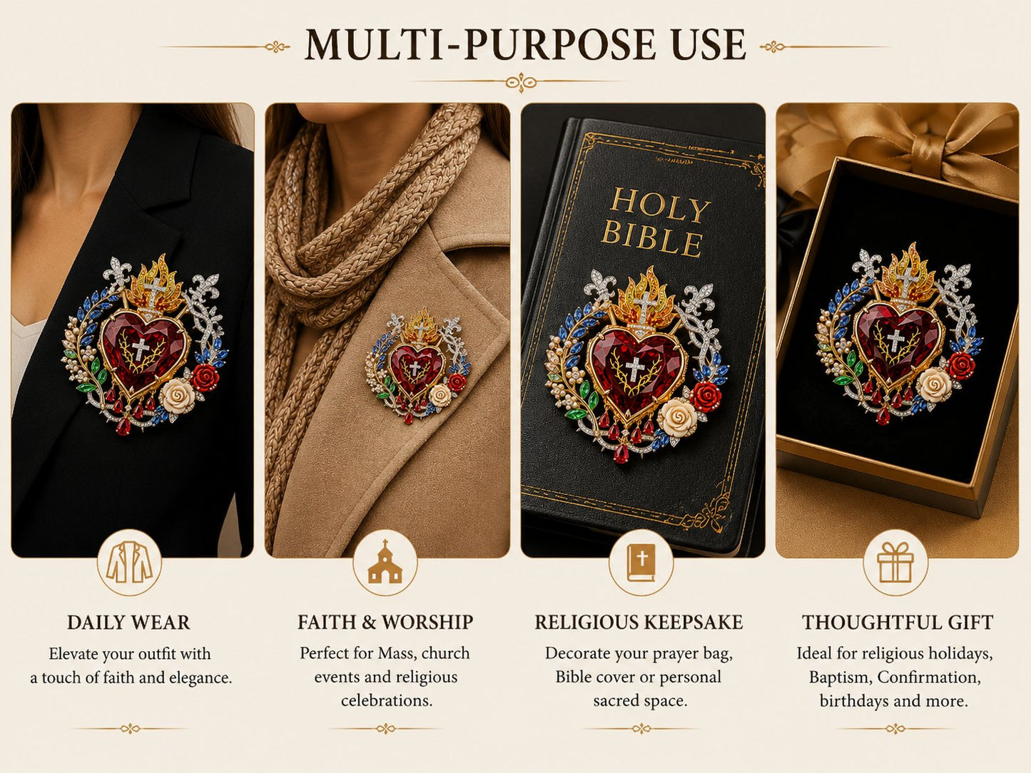 🔥HOT SALE 49% OFF❤️Sacred Heart Floral Gemstone Brooch | Vintage Palace-Inspired Statement Pin✨