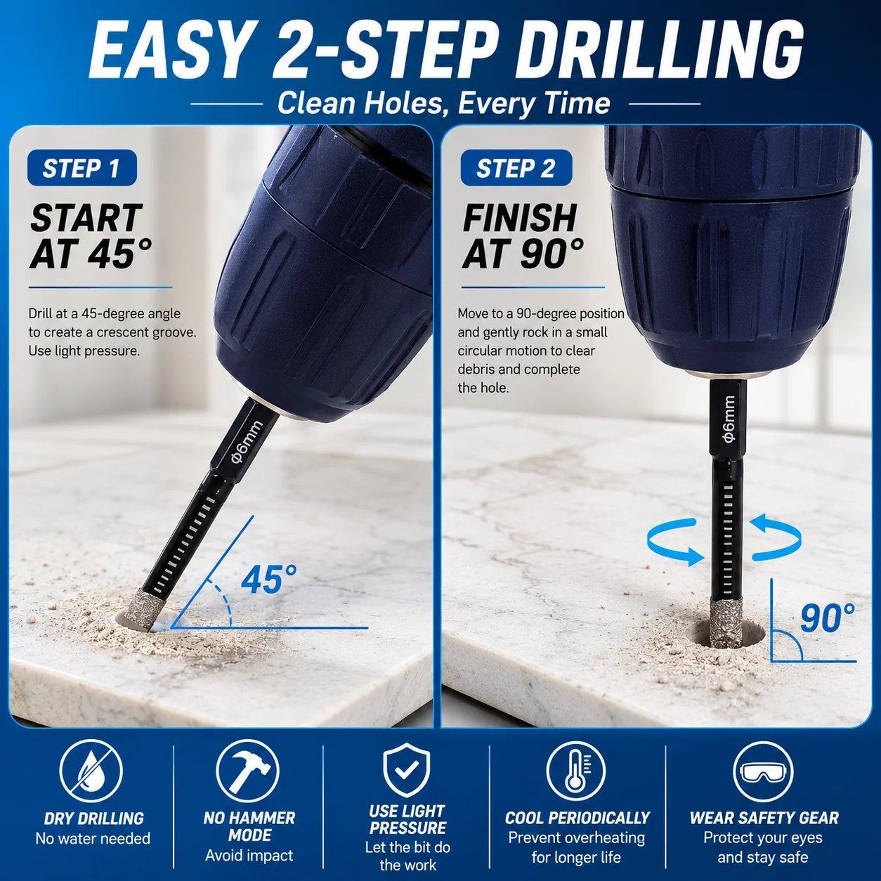 🔥LAST DAY SALE 60% OFF-6 Pcs Diamond Drill Bits Set, 1/4 5/6 3/8 1/2 Inch Brazed Diamond Drill Bits for Precision Drilling in Tile Ceramic Glass Granite Marble Masonry