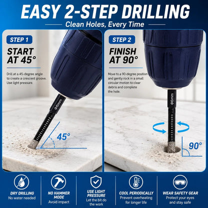 🔥LAST DAY SALE 60% OFF-6 Pcs Diamond Drill Bits Set, 1/4 5/6 3/8 1/2 Inch Brazed Diamond Drill Bits for Precision Drilling in Tile Ceramic Glass Granite Marble Masonry