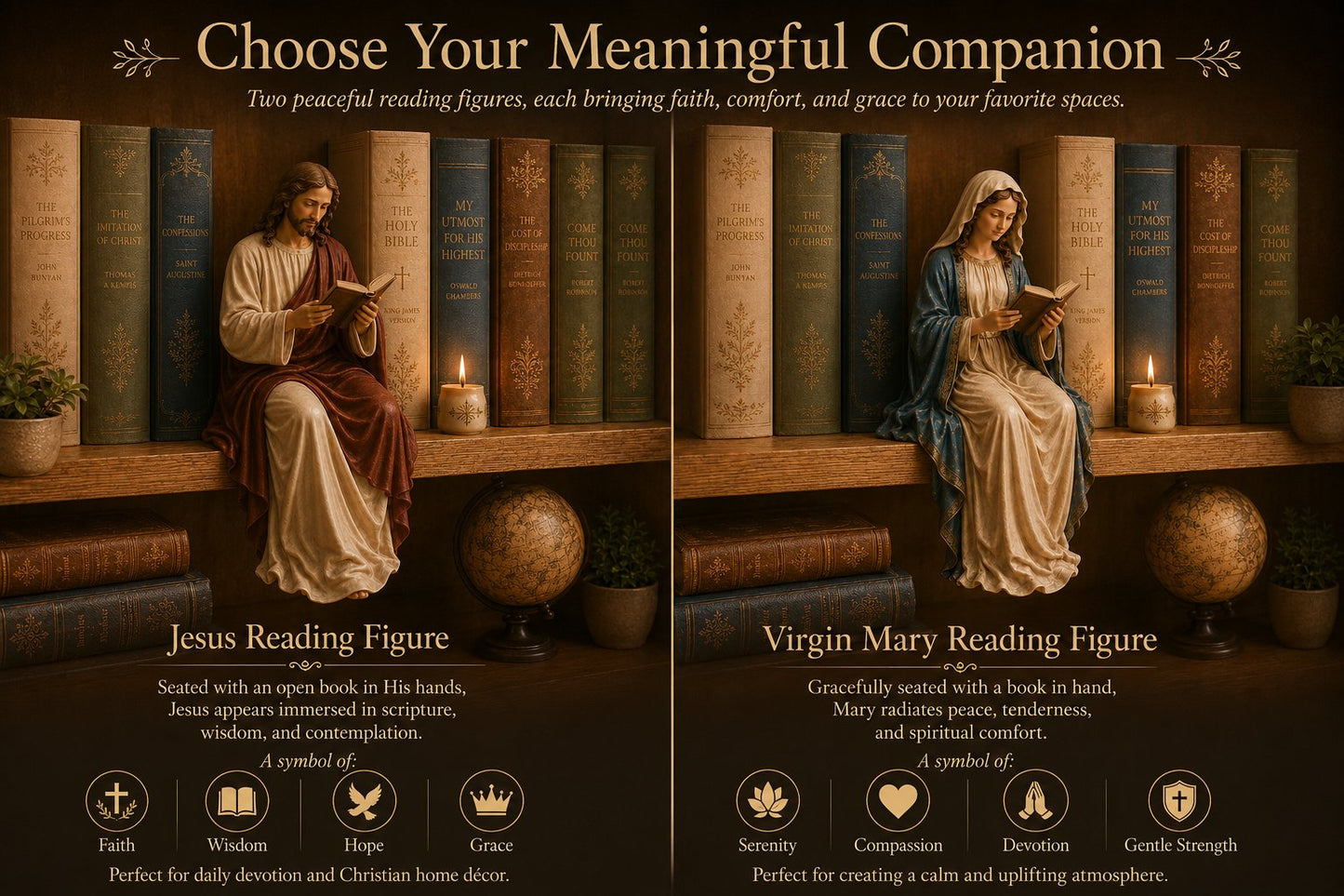 🎁Last Day 49% OFF 📖 Handcrafted Jesus/Virgin Mary Reading Bookshelf Figure