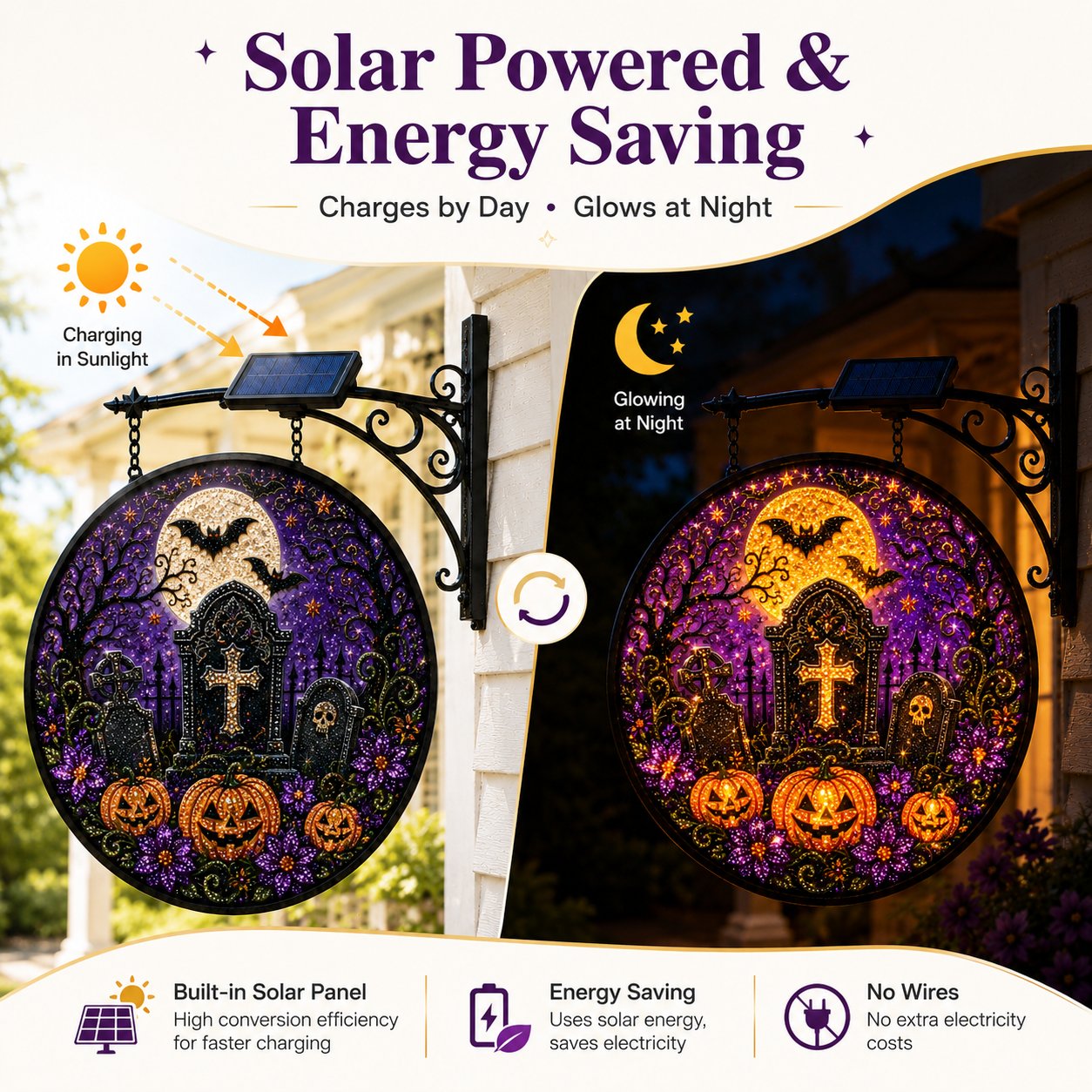💥LAST DAY 57% OFF - 🎃 Solar Halloween LED Hanging Sign Light 👻 (📦Buy 2 Free Shipping)