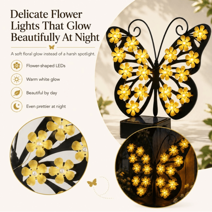 Solar Lights Outdoor Metal Butterfly Wall Decor