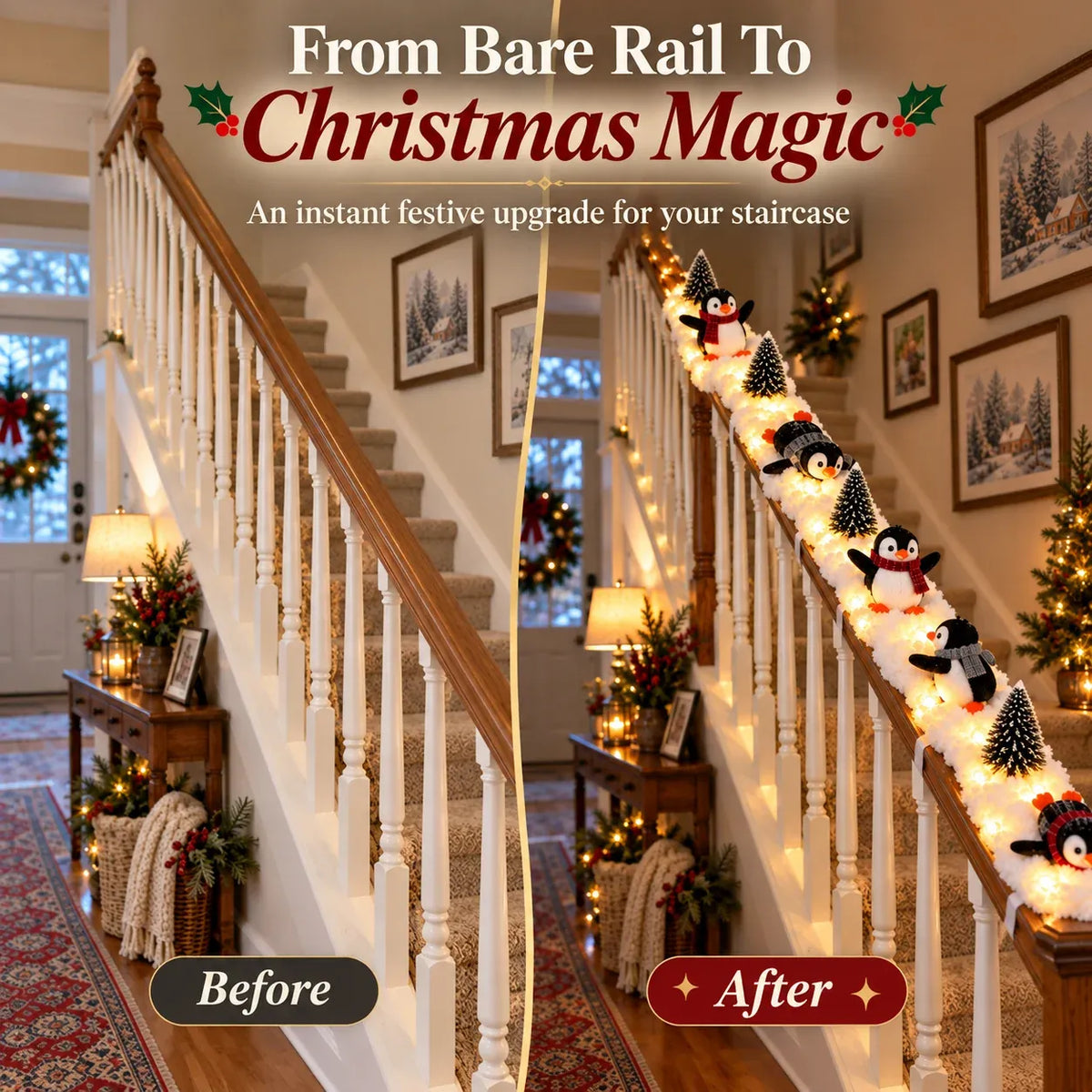 🔥Last Day 50% OFF - 🔥Playful Penguin Snowy Stair Railing Decor