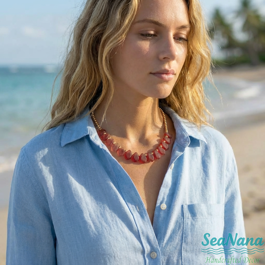 🌈Rainbow Handcrafted Sea Glass Necklace