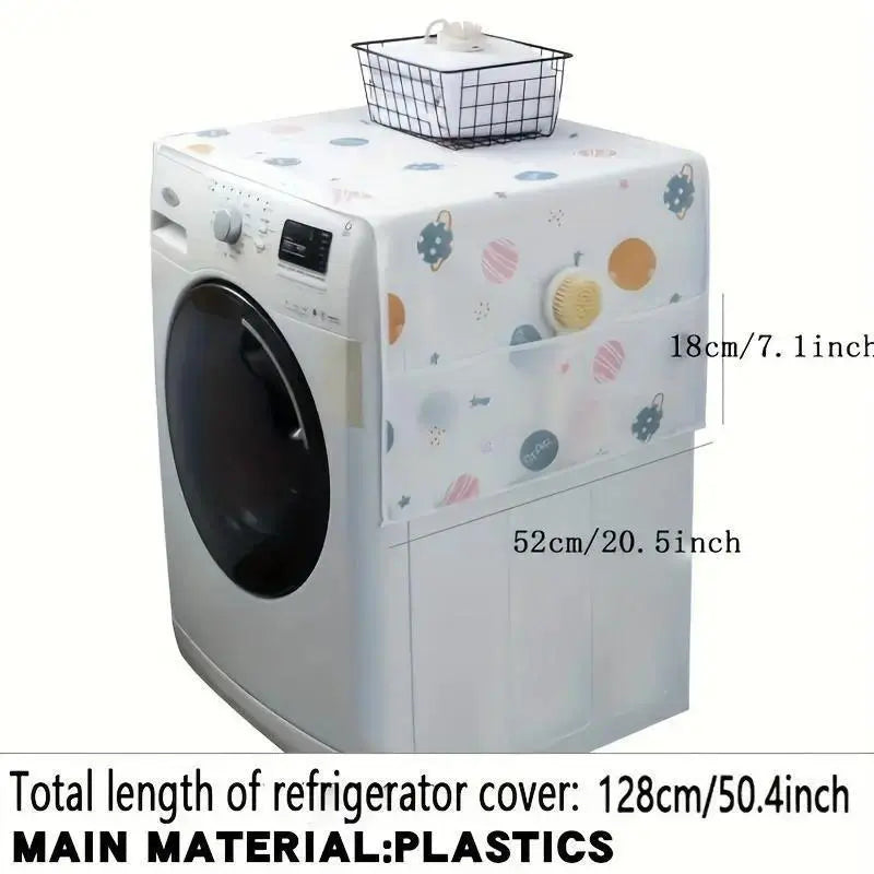 Daisy-print refrigerator dust cover with storage pockets