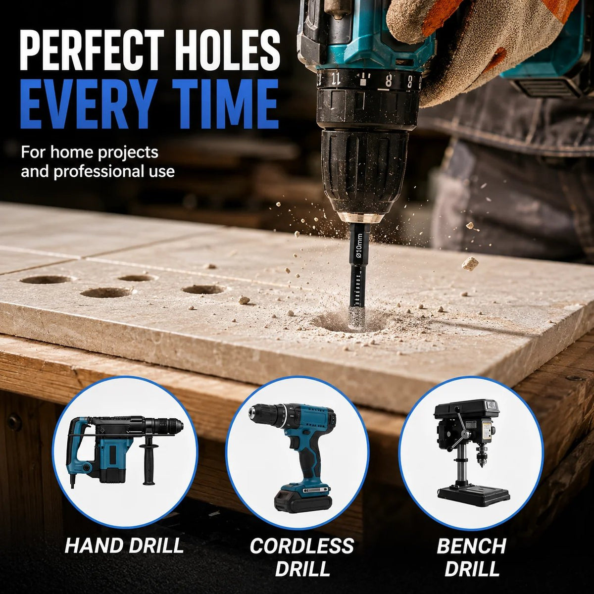 🔥LAST DAY SALE 60% OFF-6 Pcs Diamond Drill Bits Set, 1/4 5/6 3/8 1/2 Inch Brazed Diamond Drill Bits for Precision Drilling in Tile Ceramic Glass Granite Marble Masonry