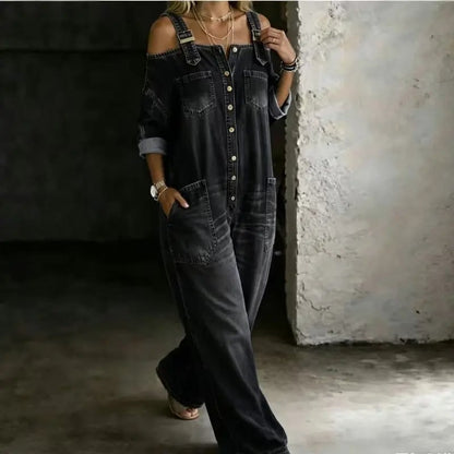 ✨ Off-Shoulder Denim Jumpsuit | Matches Any Style: Sexy, Sweet, Casual | Wide Leg Overalls Y2K 👖