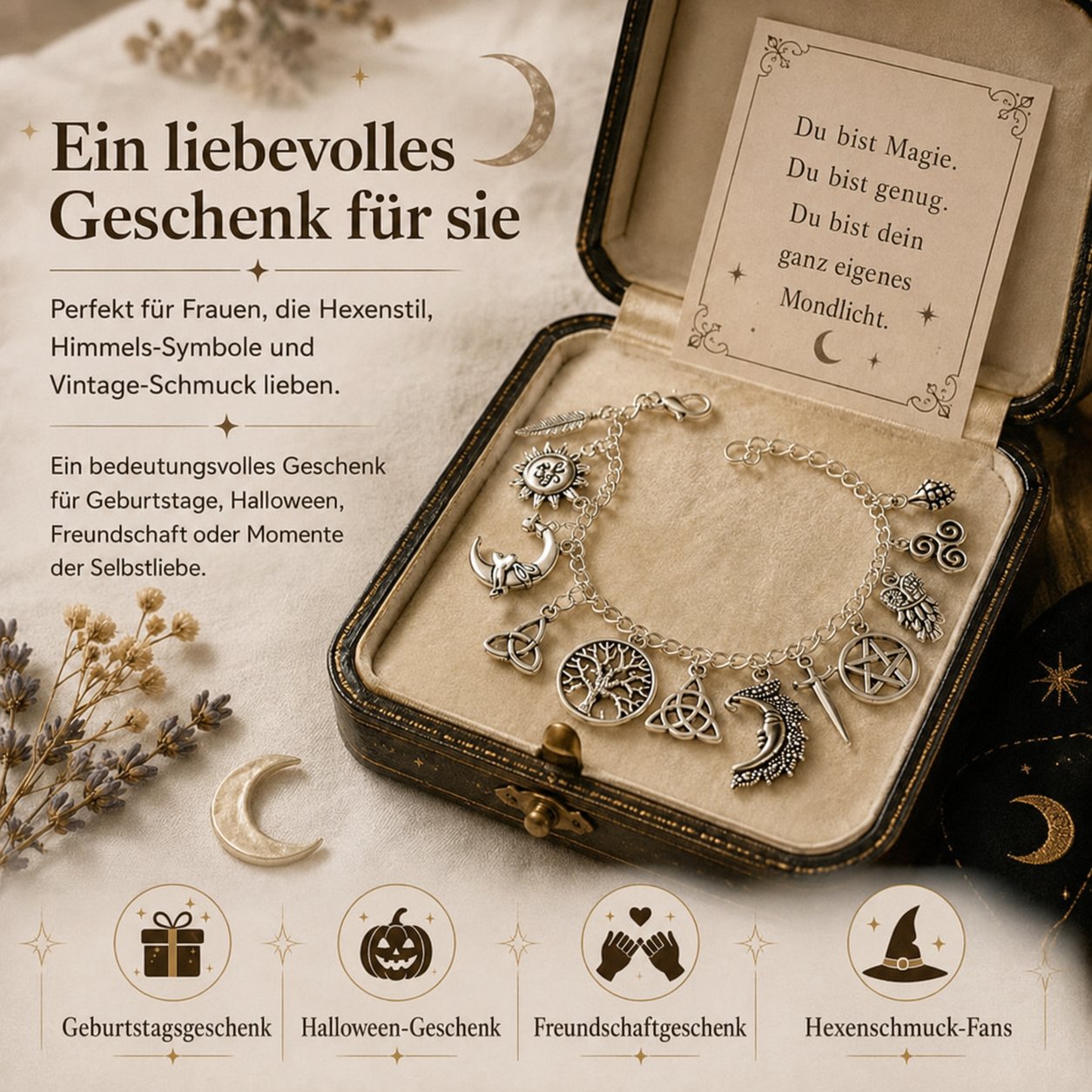 Mystisches Vintage-Charm-Armband für Damen – Celestial Gothic Boho Schmuck🔮✨