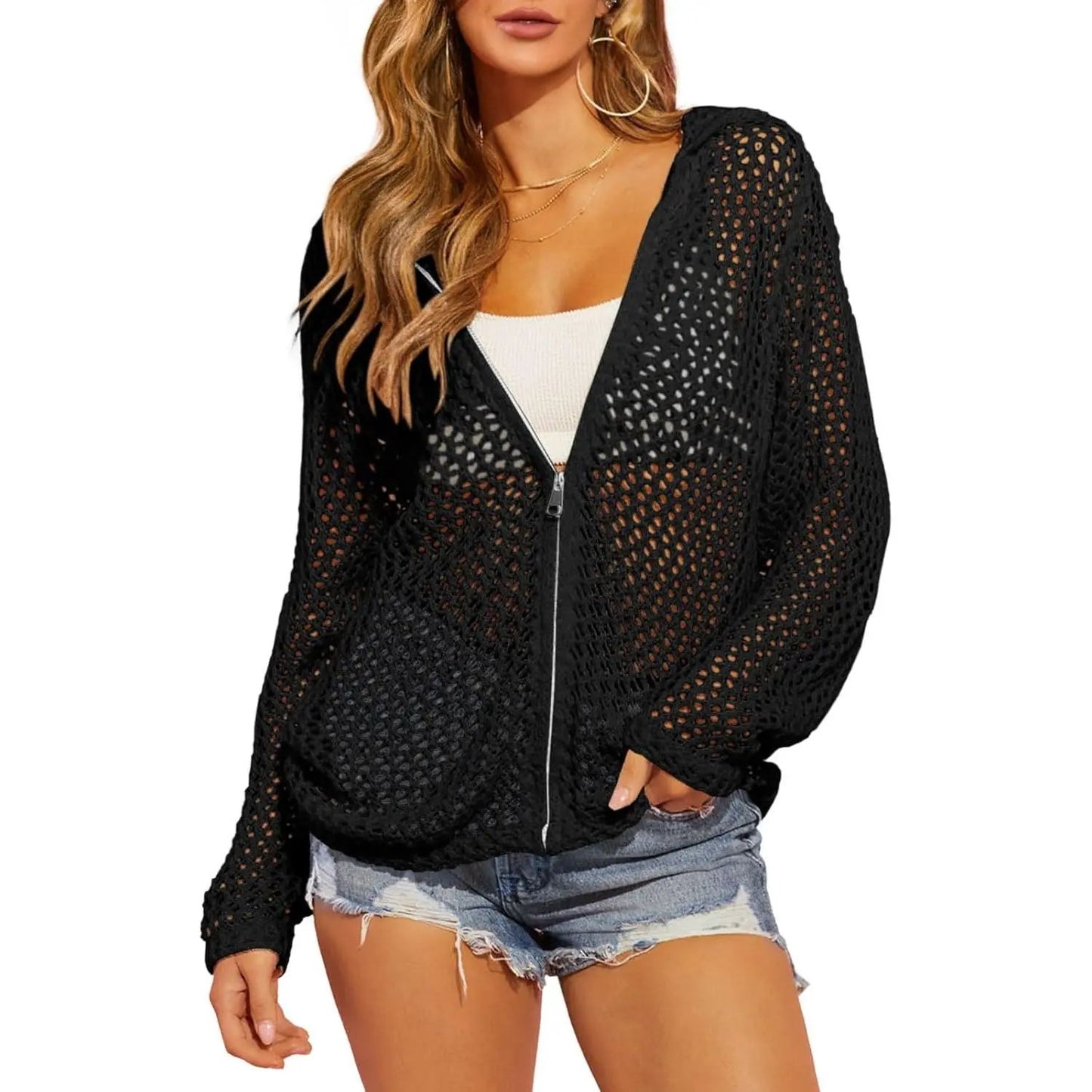 🔥LAST DAY 50% OFF - Women's Crochet Lightweight Cardigan Zip Up