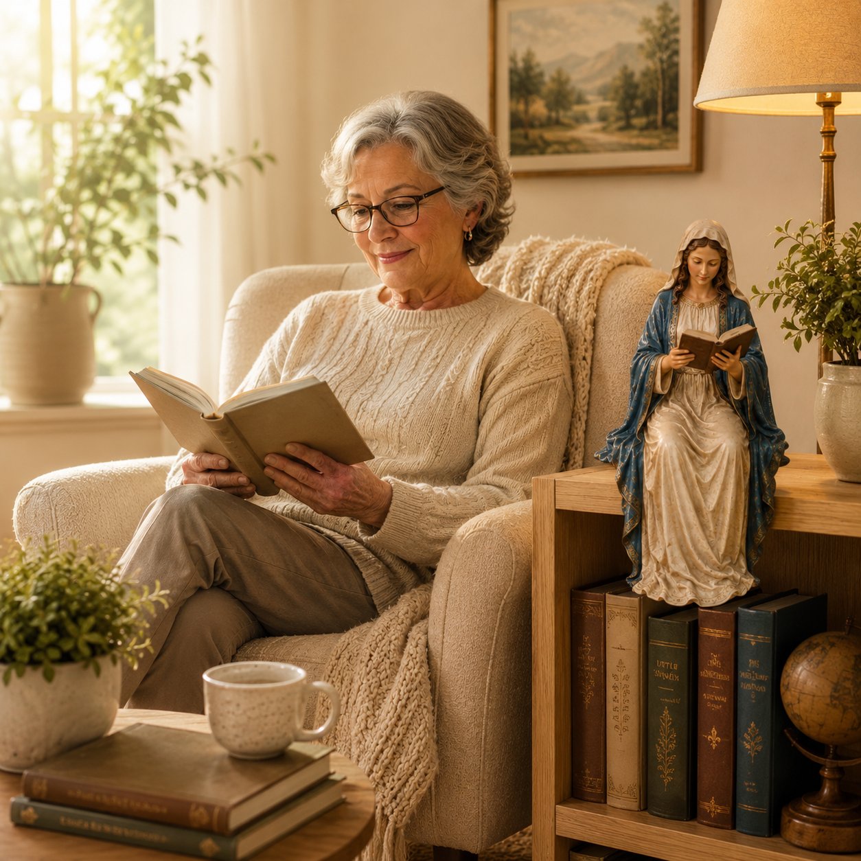 🙏Handcrafted Virgin Mary Reading Bookshelf Figure - A Quiet Blessing for Your Bookshelf
