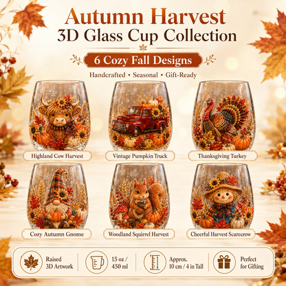 🍂Autumn Harvest 3D Glass Cup Gift Set – 6 Festive Designs