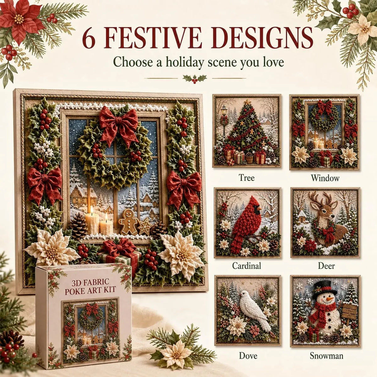 🖼️3D Christmas Fabric Poke Art Kit