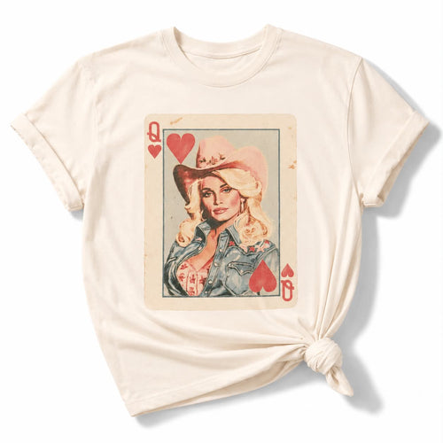 Plus/Reg Short Sleeve Cowgirl Dolly Queen of Hearts Graphic Tee - Freckled Poppy