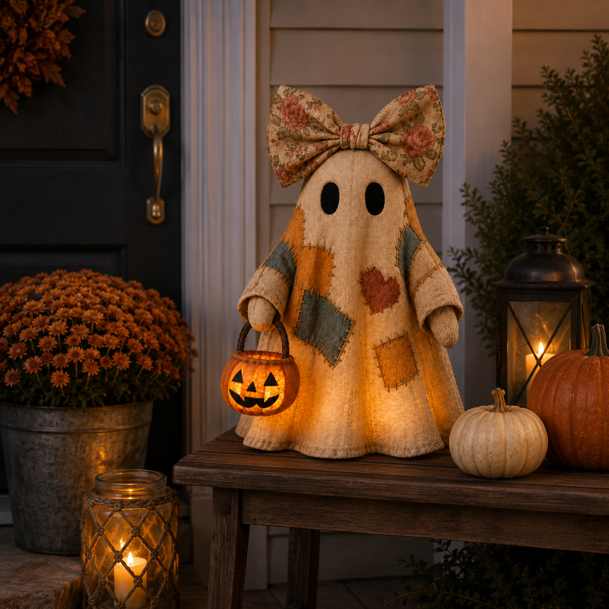 🍂👻Lighted Vintage Patchwork Ghost