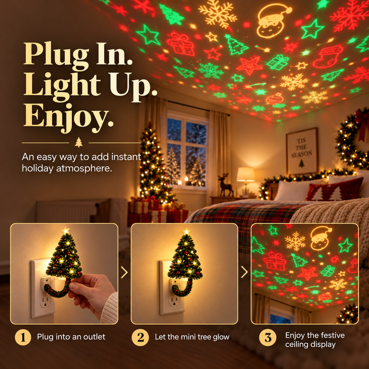 🎄💡Christmas Tree Projector Night Light — Plug-In Ceiling Décor