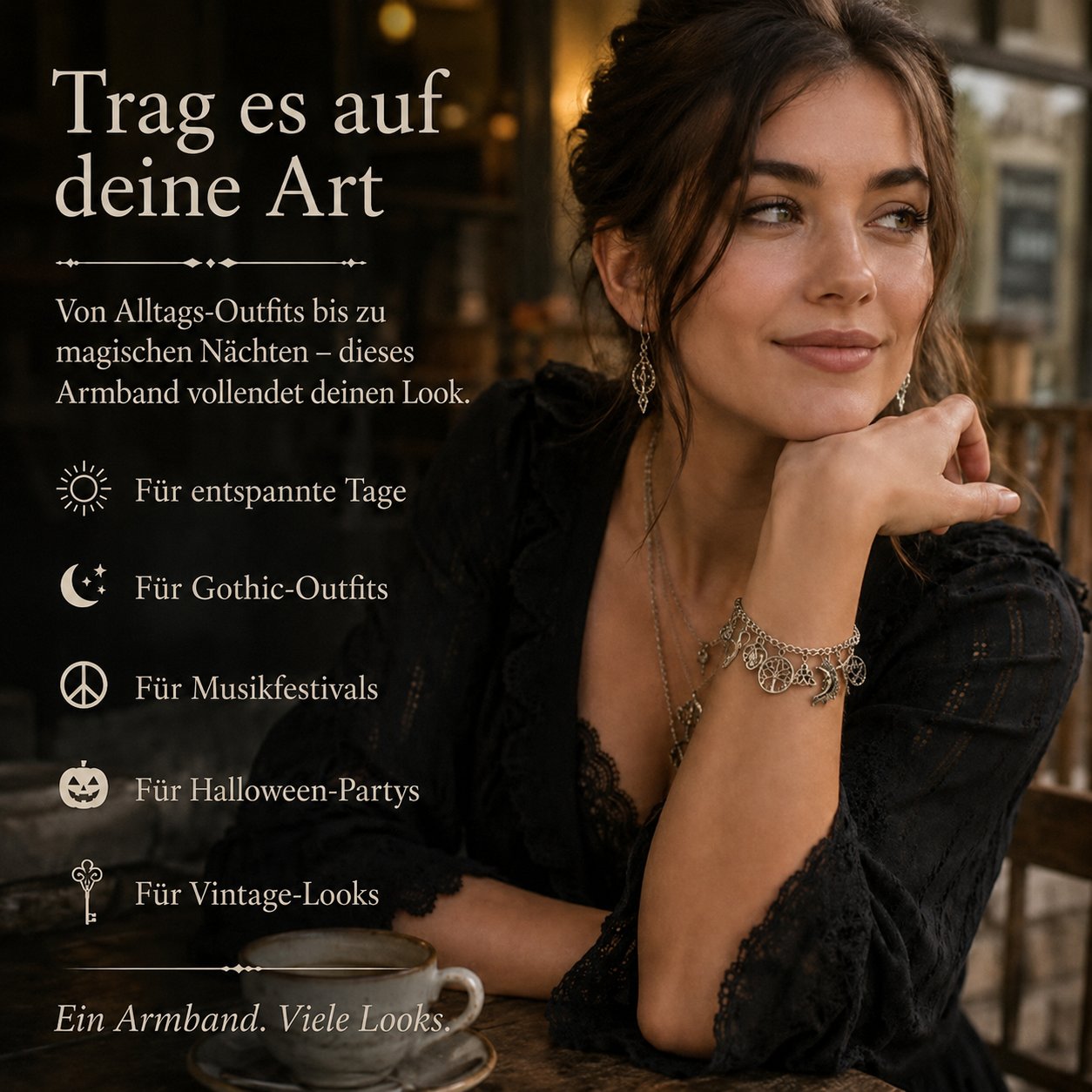 Mystisches Vintage-Charm-Armband für Damen – Celestial Gothic Boho Schmuck🔮✨