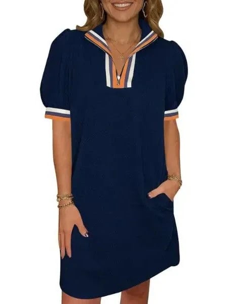 Women's Preppy Half-Zip Tunic Dress