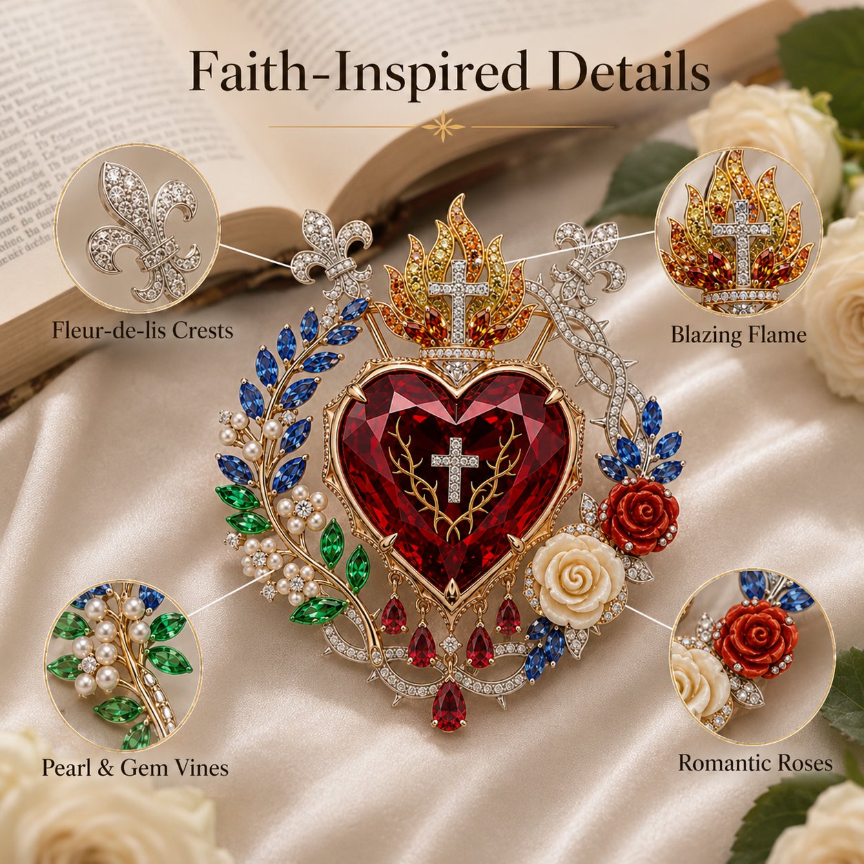 🔥HOT SALE 49% OFF❤️Sacred Heart Floral Gemstone Brooch | Vintage Palace-Inspired Statement Pin✨