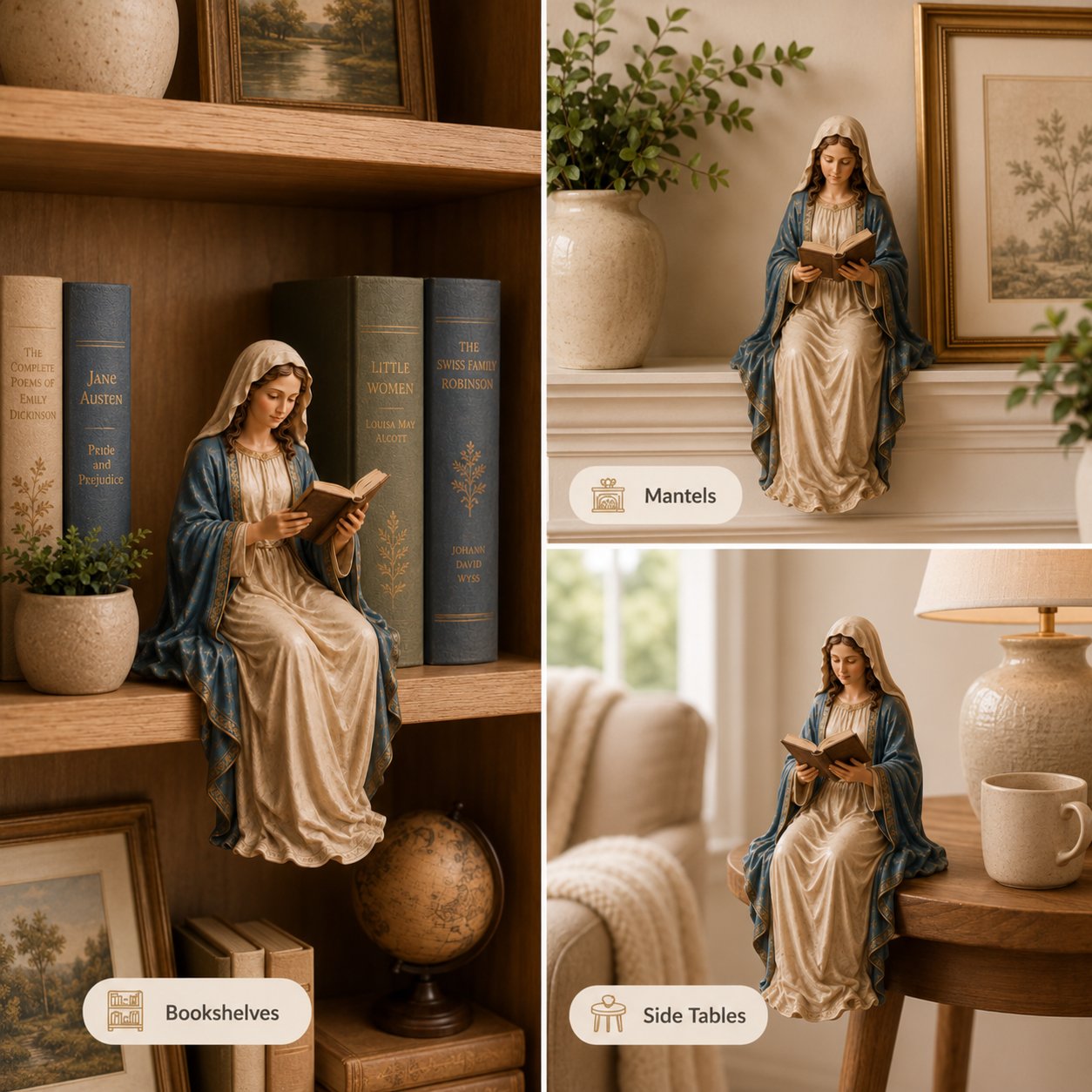 🙏Handcrafted Virgin Mary Reading Bookshelf Figure - A Quiet Blessing for Your Bookshelf