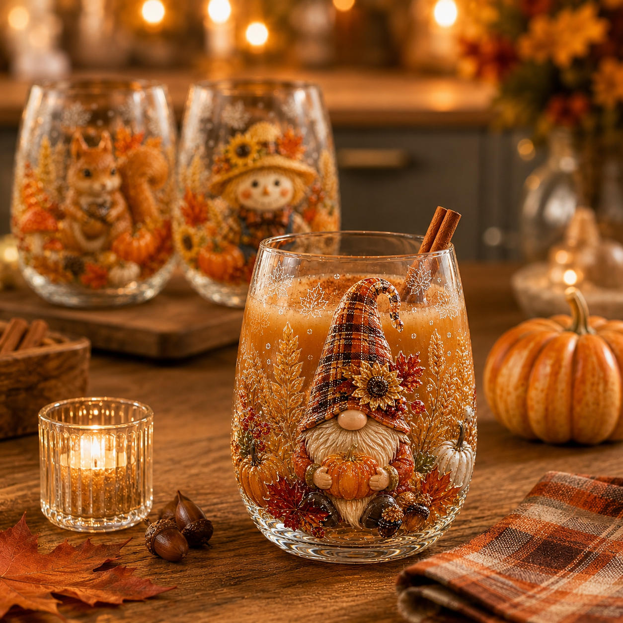 🍂Autumn Harvest 3D Glass Cup Gift Set – 6 Festive Designs