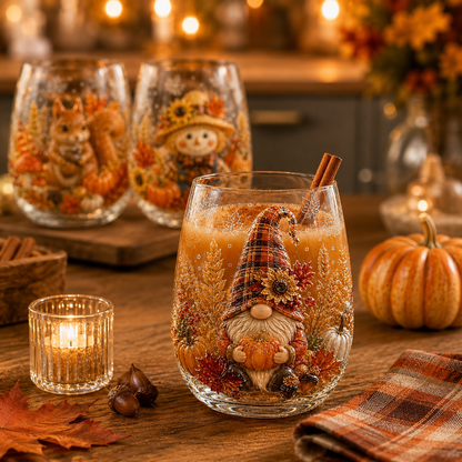 🍂Autumn Harvest 3D Glass Cup Gift Set – 6 Festive Designs