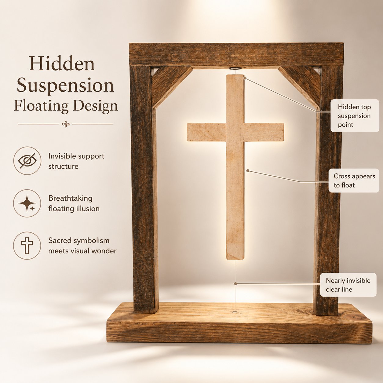 ✝️ Handmade Floating Wooden Cross Tabletop Decor