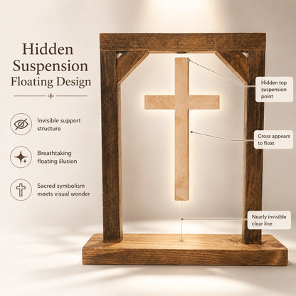 ✝️ Handmade Floating Wooden Cross Tabletop Decor