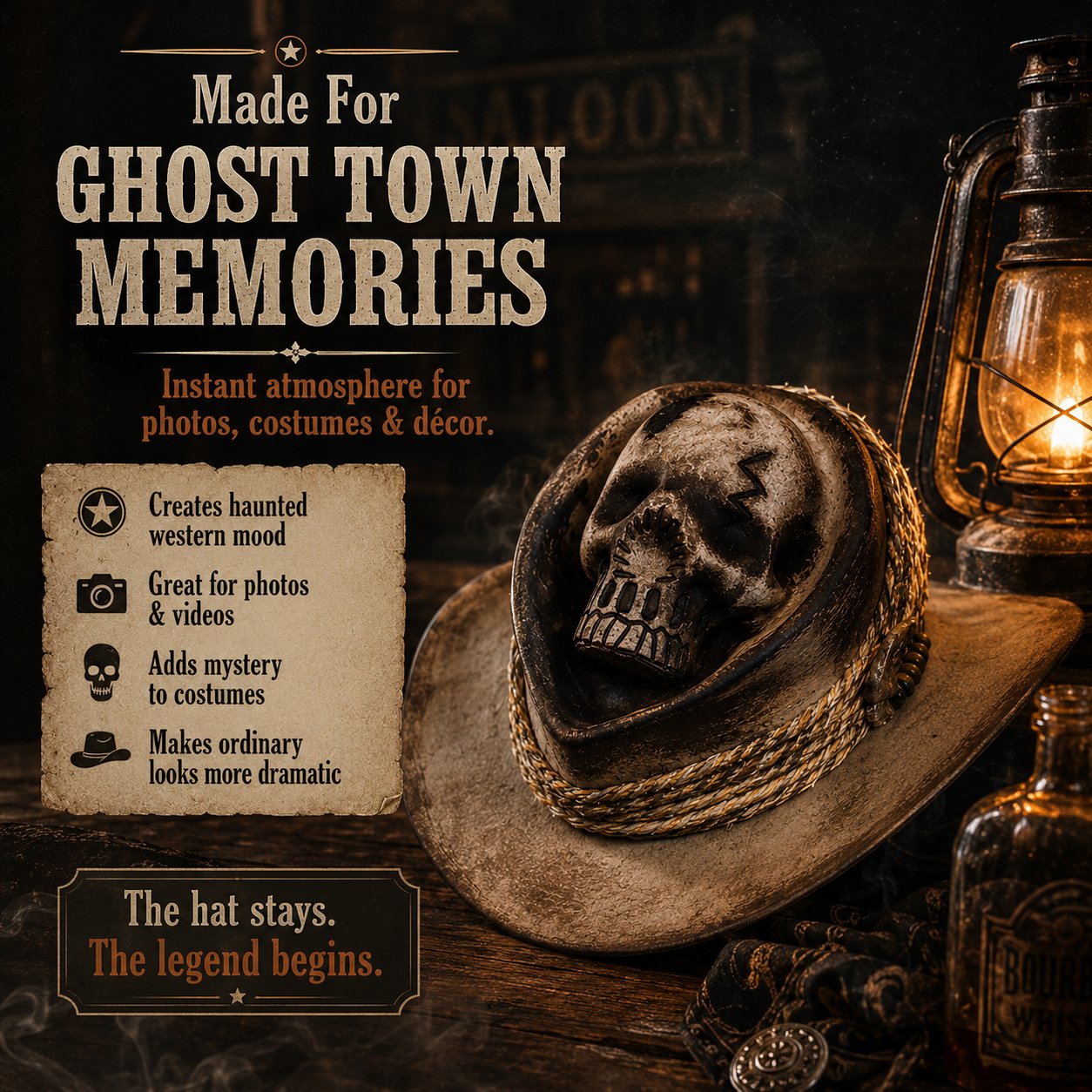💀 Handmade Ghost Skull Cowboy Hat