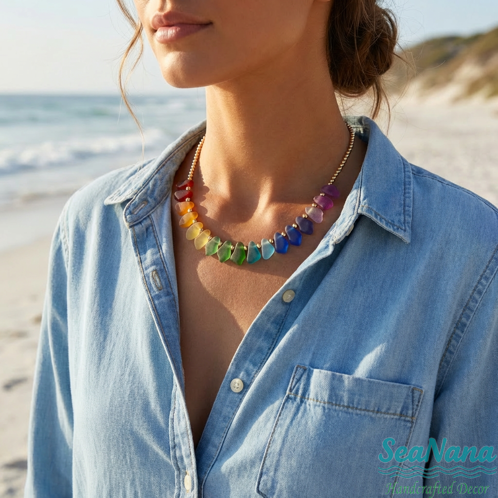 🌈Rainbow Handcrafted Sea Glass Necklace