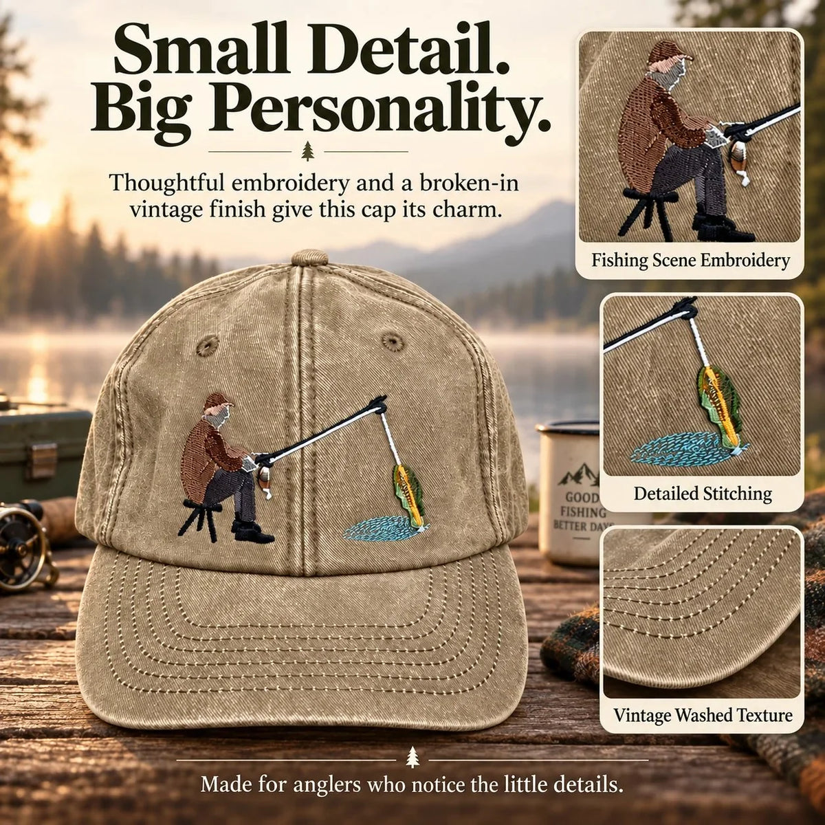 🔥 Last Day 49% OFF-🎣🧢 Catch of the Day Interactive Fishing Cap –🎁 Vintage Washed Moving Fish Hat