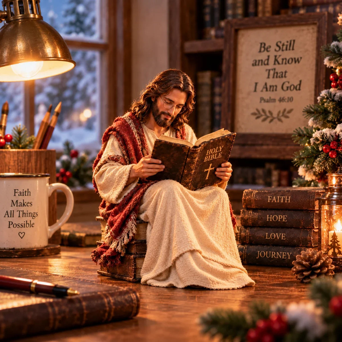 (🎁Last Day 49% OFF)✝️Keep Faith Close – Jesus Reading the Bible Figurine