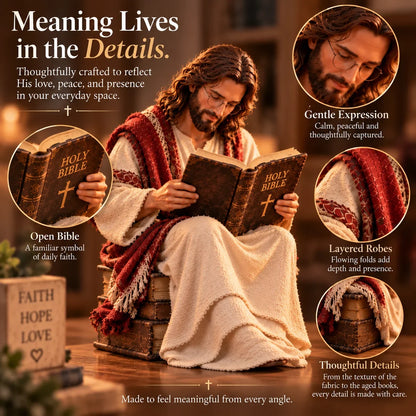 (🎁Last Day 49% OFF)✝️Keep Faith Close – Jesus Reading the Bible Figurine